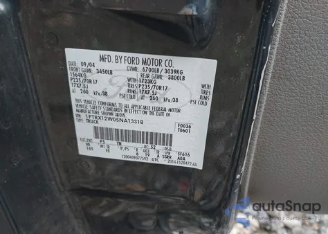 2005 Ford F-150 Stx/Xl/Xlt z USA, uszkodzony, nr VIN 1FTRX12W05NA13318